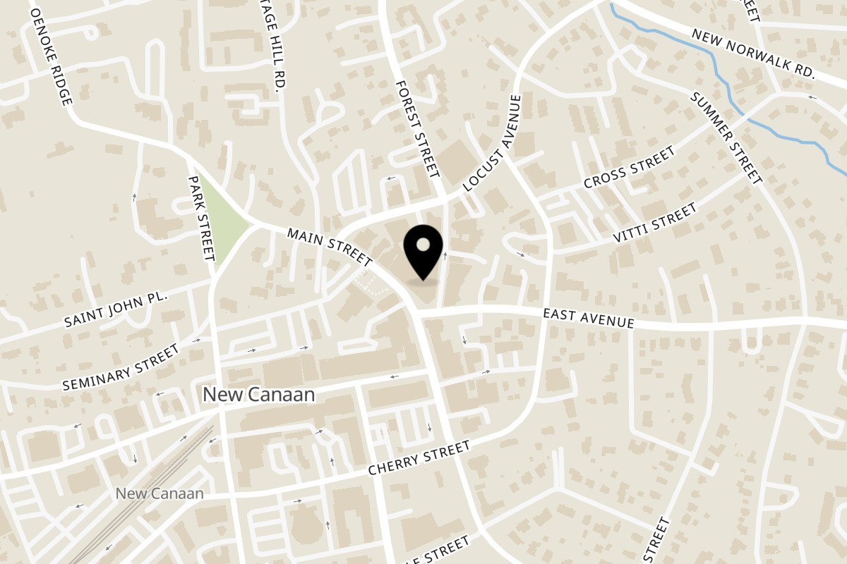 Map showing the location of Cava Wine Bar & Wood Grille on 2 Forest St in New Canaan